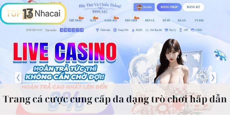 Trang cá cược cung cấp đa dạng trò chơi hấp dẫn