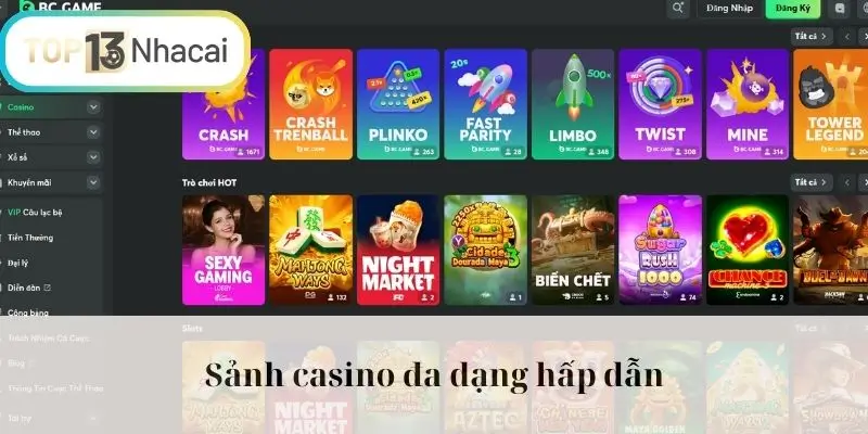 Sảnh casino đa dạng hấp dẫn